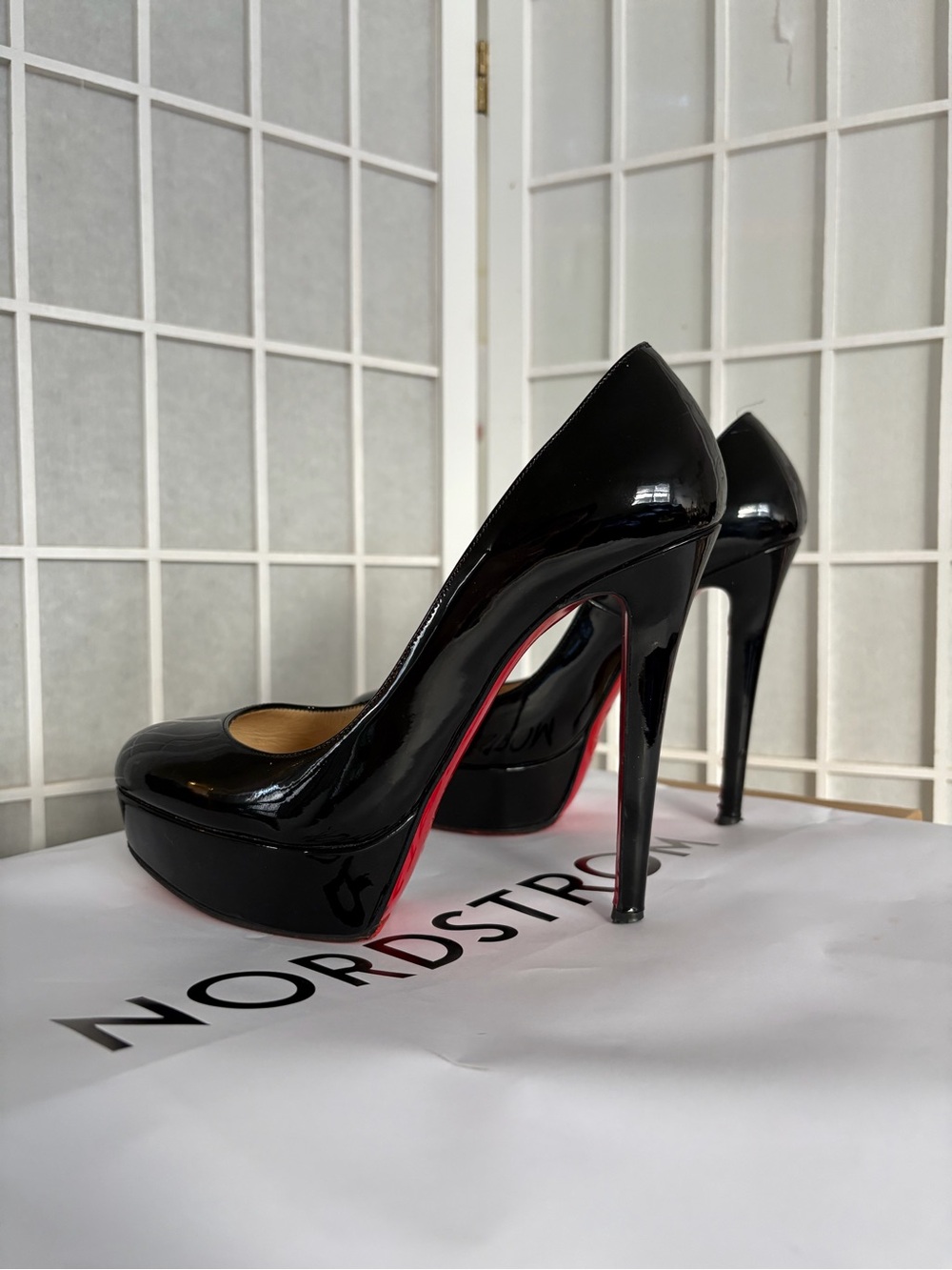 Christian Louboutin Black Patent Leather Platform Pumps with Red Soles - Picture 3 of 9